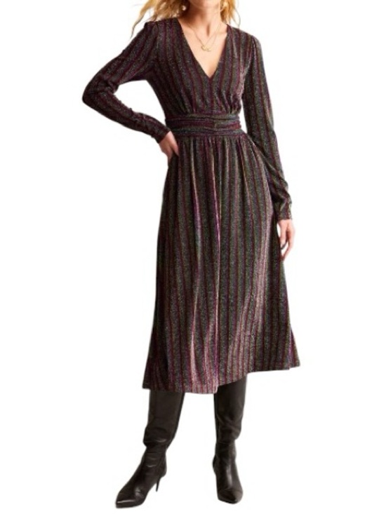 Boden Dresses & Skirts - Boden Shimmer Glitter Long Sleeve Stripe Midi Dress Red‎ Black Green Size 8